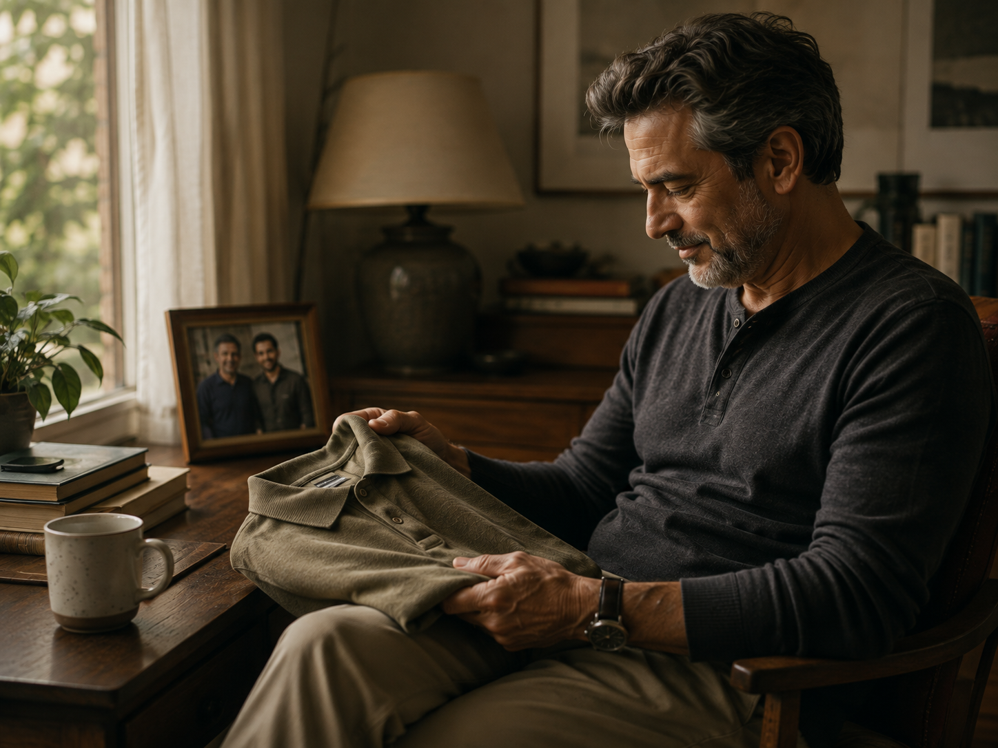 A father reflecting on an old polo shirt